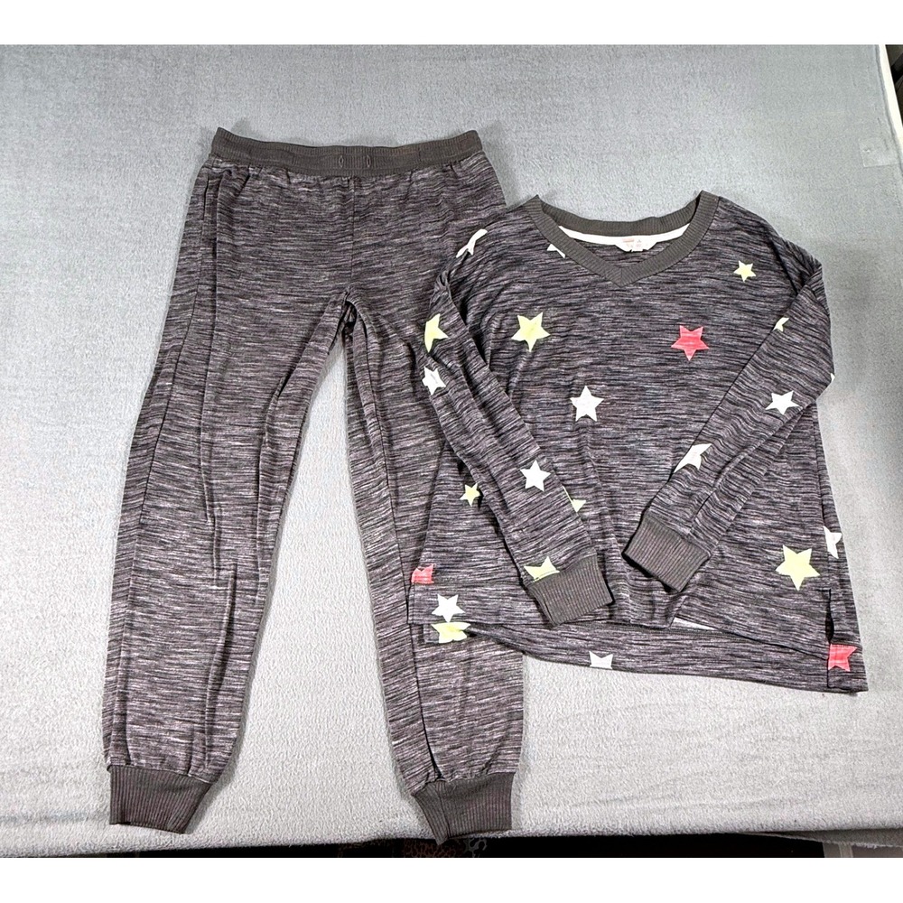 Secret Treasures Star Print Pajama Set Gray Womens M 8/10 Cozy Lounge Cute Sleep